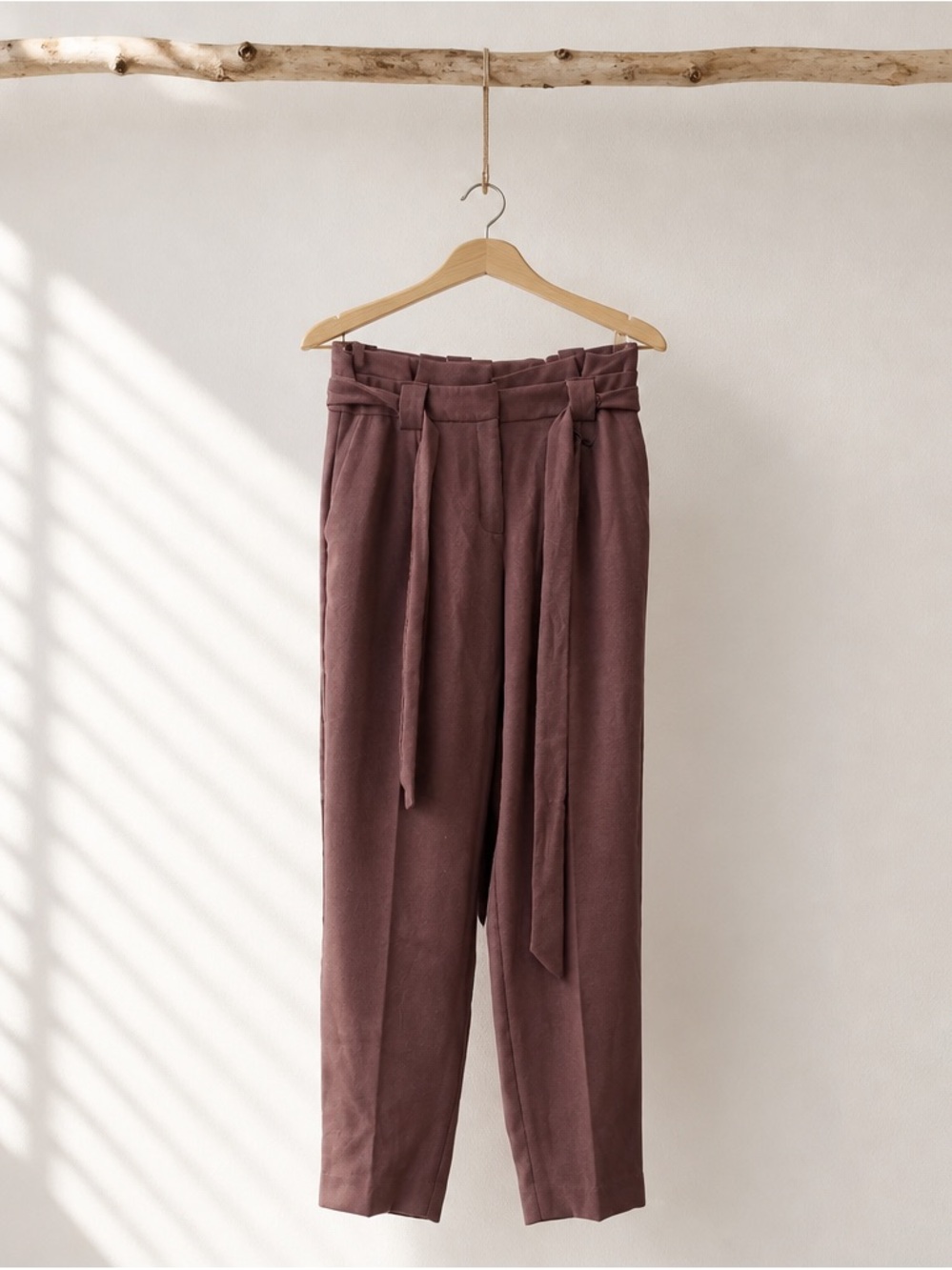 Express Ankle High-Rise Paperbag Trousers in Mauve